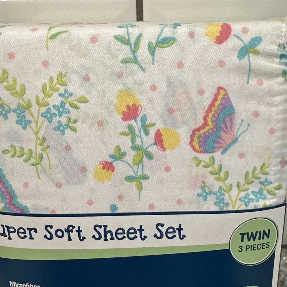 Your‎ Zone Soft Microfiber Sheet Set Twin Butterfly Flowers Pink Purple Aqua New
